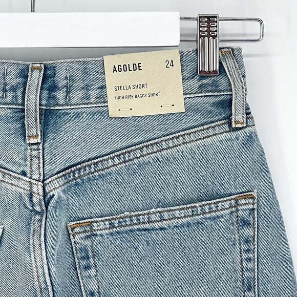 AGOLDE NWT Stella High Rise Baggy Shorts Women’s Size 24 Agreement Frayed Hem - Picture 6 of 7